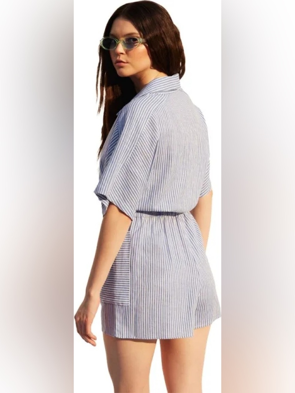 MICAS Blue & White Striped Short Romper - Size M - Boho Beach Style - Picture 3 of 14